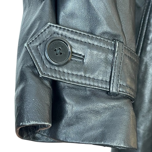 Vintage 90s Y2K Long Black Belted Leather Trench Coat With Removable Liner L/XL - Picture 12 of 15